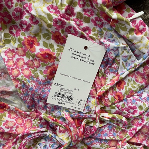 SO Fit and Flair Floral Cottagecore Dress With Slit Puff Sleeves Women’s Size S - Picture 11 of 14